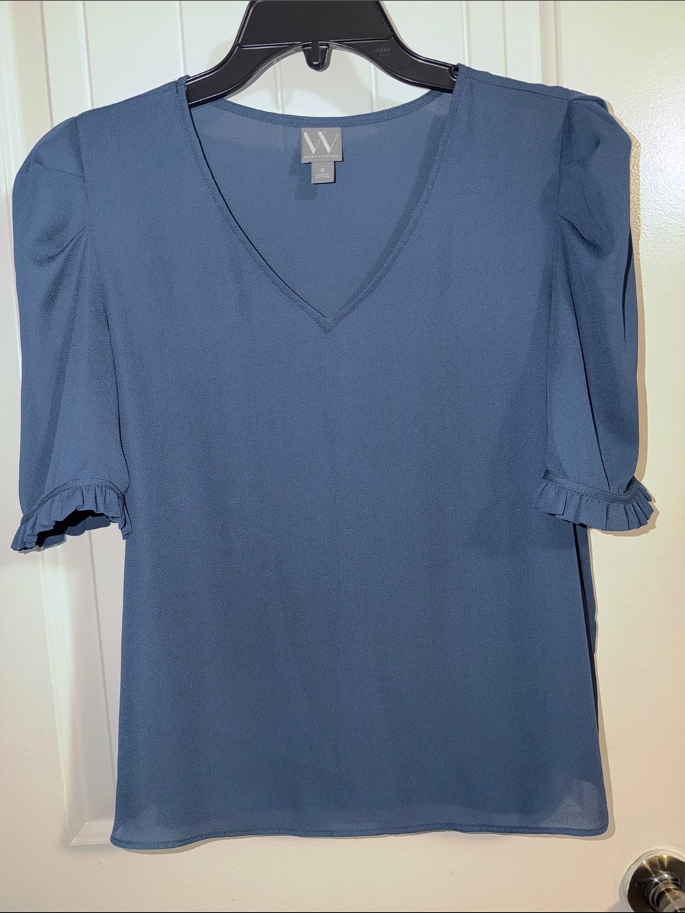 W by Worth Blue V-Neck Puff Sleeve Blouse